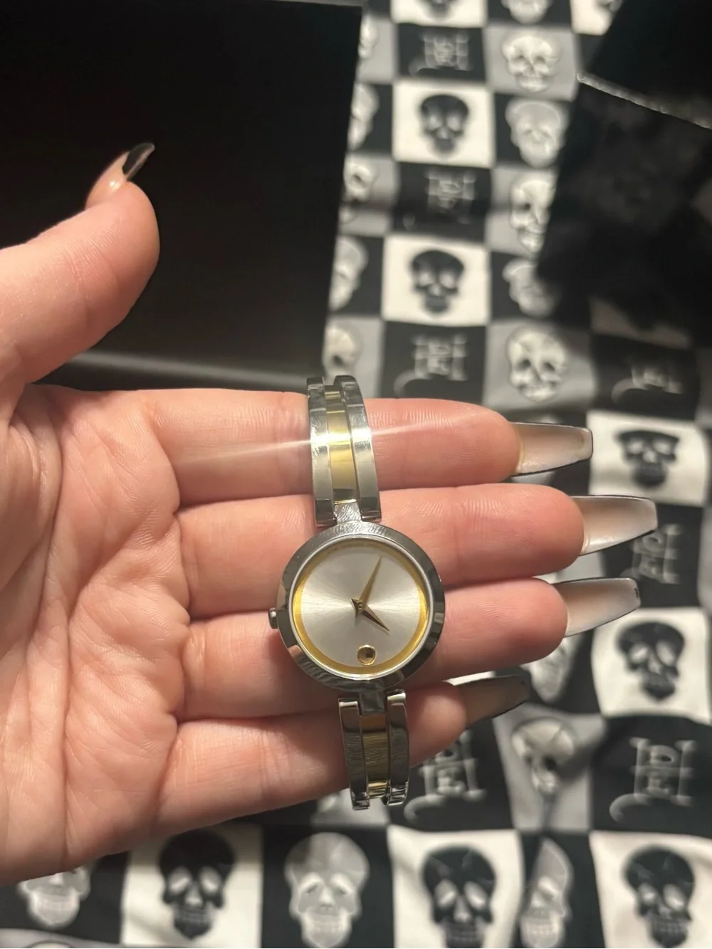 Movado Two Tone Silver Gold Aleena Style Watch Women’s Bangle Wristwatch